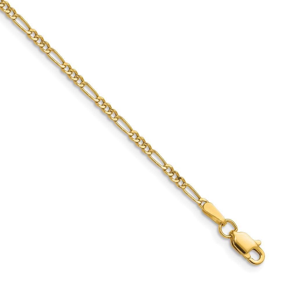 14K Yellow Gold 1.9mm Semi-Solid Figaro Chain Bracelet 7"-10"