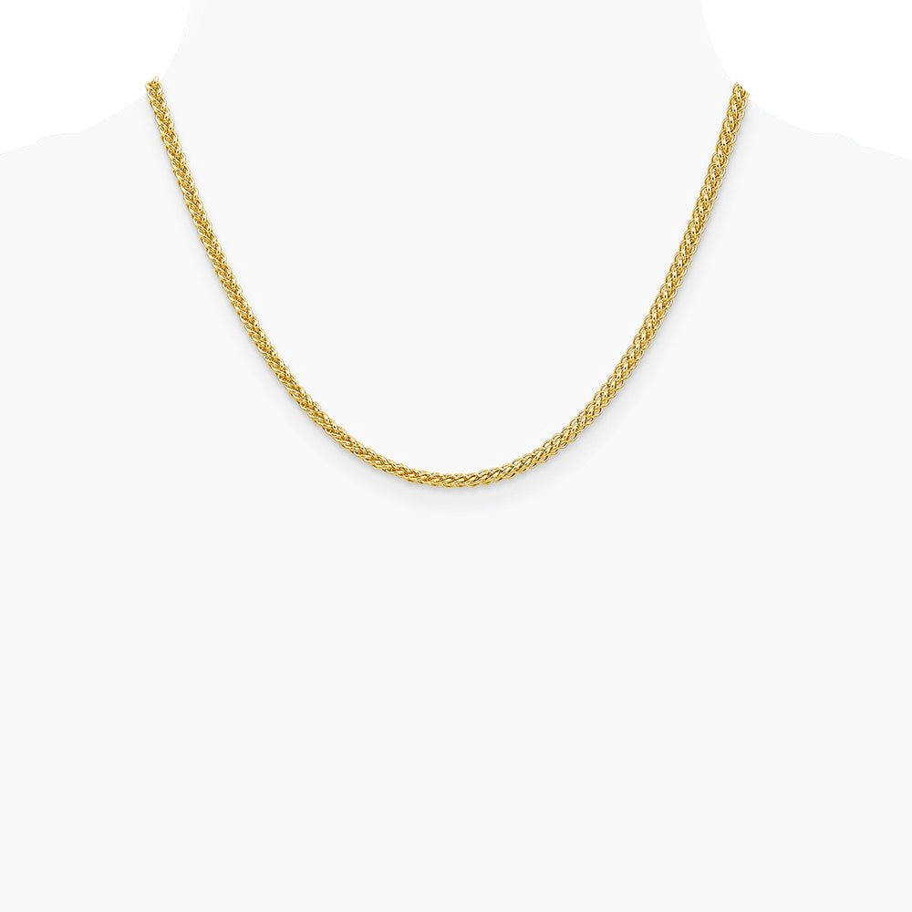 14K Yellow Gold 2.6 mm Semi-solid 3-Wire Wheat Chain Necklace 16"-24" - Product Photo