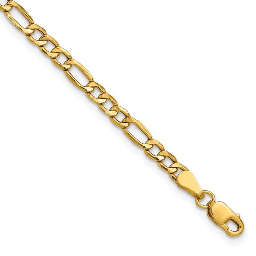 14K Yellow Gold 3.5mm Semi-Solid Figaro Chain Bracelet 7"-10"