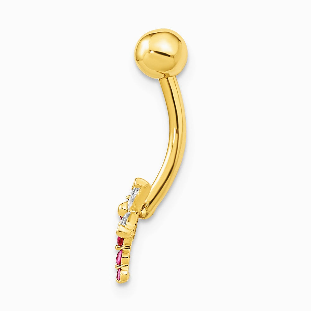 14K Yellow Gold 14 Gauge Dragonfly CZ Belly/Navel Ring Body Jewelry - Product Photo