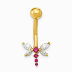 14K Yellow Gold 14 Gauge Dragonfly CZ Belly/Navel Ring Body Jewelry - Product Photo