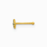 14K Yellow Gold 20 Gauge Polished Blue CZ Evil Eye Nose Stud - Product Photo