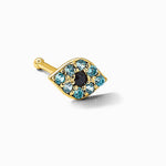 14K Yellow Gold 20 Gauge Polished Blue CZ Evil Eye Nose Stud - Product Photo