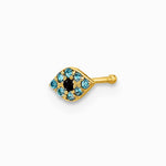 14K Yellow Gold 20 Gauge Polished Blue CZ Evil Eye Nose Stud - Product Photo