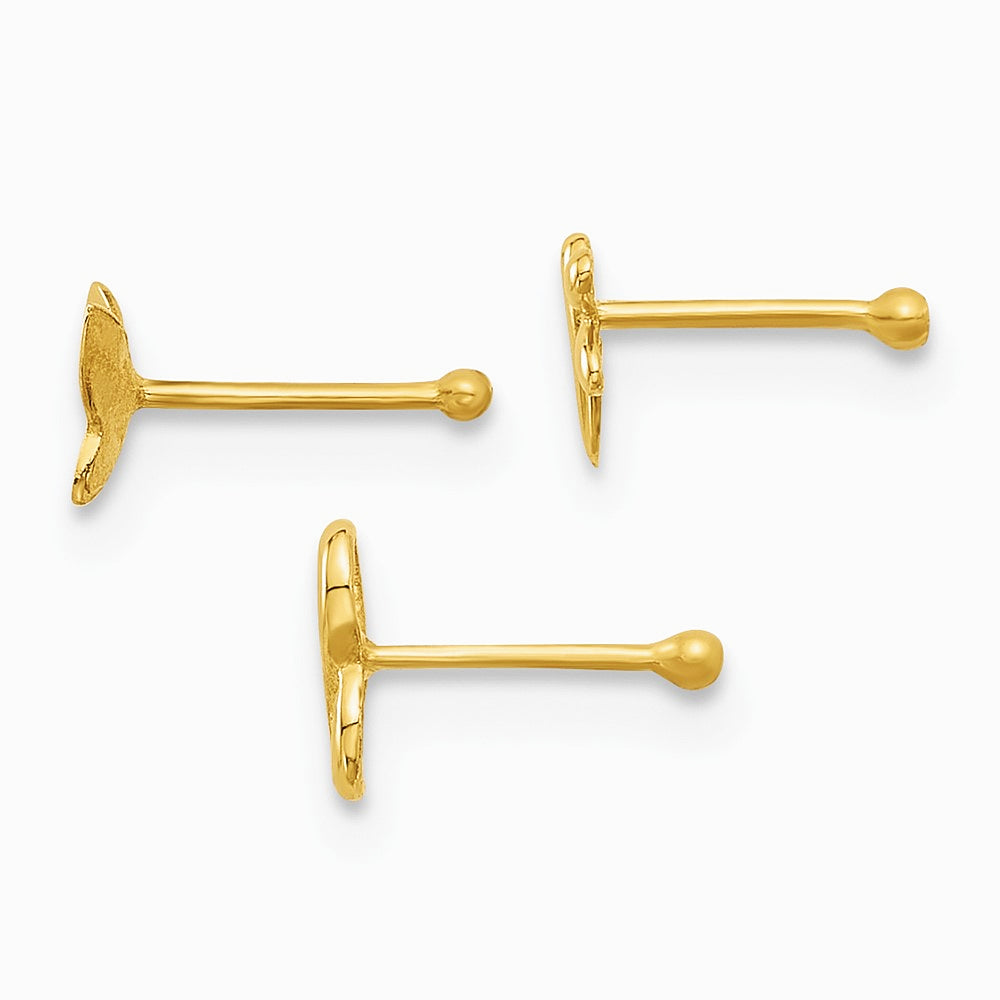 14K Yellow Gold 22 Gauge Pol. Infinity Symbol, Dragonfly and Butterfly Nose Stud - Product Photo