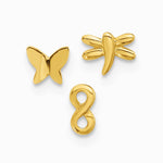 14K Yellow Gold 22 Gauge Pol. Infinity Symbol, Dragonfly and Butterfly Nose Stud - Product Photo