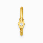 14K Yellow Gold 20 Gauge Polished CZ Hamsa Nose Ring - Product Photo