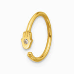 14K Yellow Gold 20 Gauge Polished CZ Hamsa Nose Ring - Product Photo