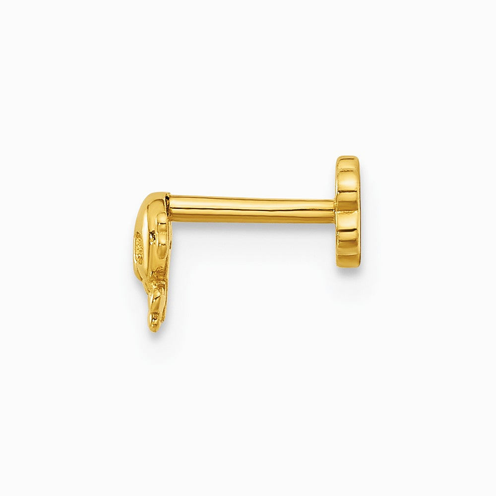 14K Yellow Gold 18 Gauge Skull and Crossbones Screwback Cartilage Body Jewelry - Product Photo