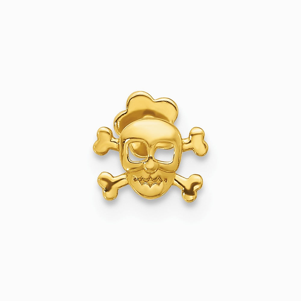 14K Yellow Gold 18 Gauge Skull and Crossbones Screwback Cartilage Body Jewelry - Product Photo