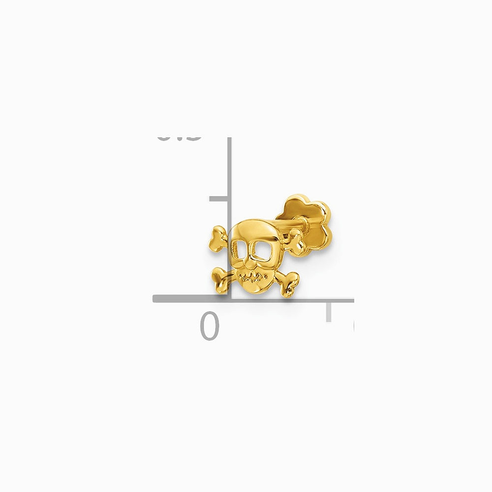 14K Yellow Gold 18 Gauge Skull and Crossbones Screwback Cartilage Body Jewelry - Product Photo