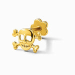 14K Yellow Gold 18 Gauge Skull and Crossbones Screwback Cartilage Body Jewelry - Product Photo