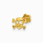 14K Yellow Gold 18 Gauge Skull and Crossbones Screwback Cartilage Body Jewelry - Product Photo