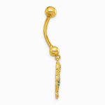 14K Yellow Gold 14 Gauge Polished Blue CZ Seahorse Dangle Navel/Belly Ring - Product Photo