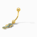 14K Yellow Gold 14 Gauge Polished Blue CZ Seahorse Dangle Navel/Belly Ring - Product Photo
