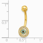 14K Yellow Gold 14 Gauge Polished Multi-color CZ Evil Eye Navel/Belly Ring - Product Photo
