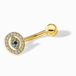 14K Yellow Gold 14 Gauge Polished Multi-color CZ Evil Eye Navel/Belly Ring - Product Photo