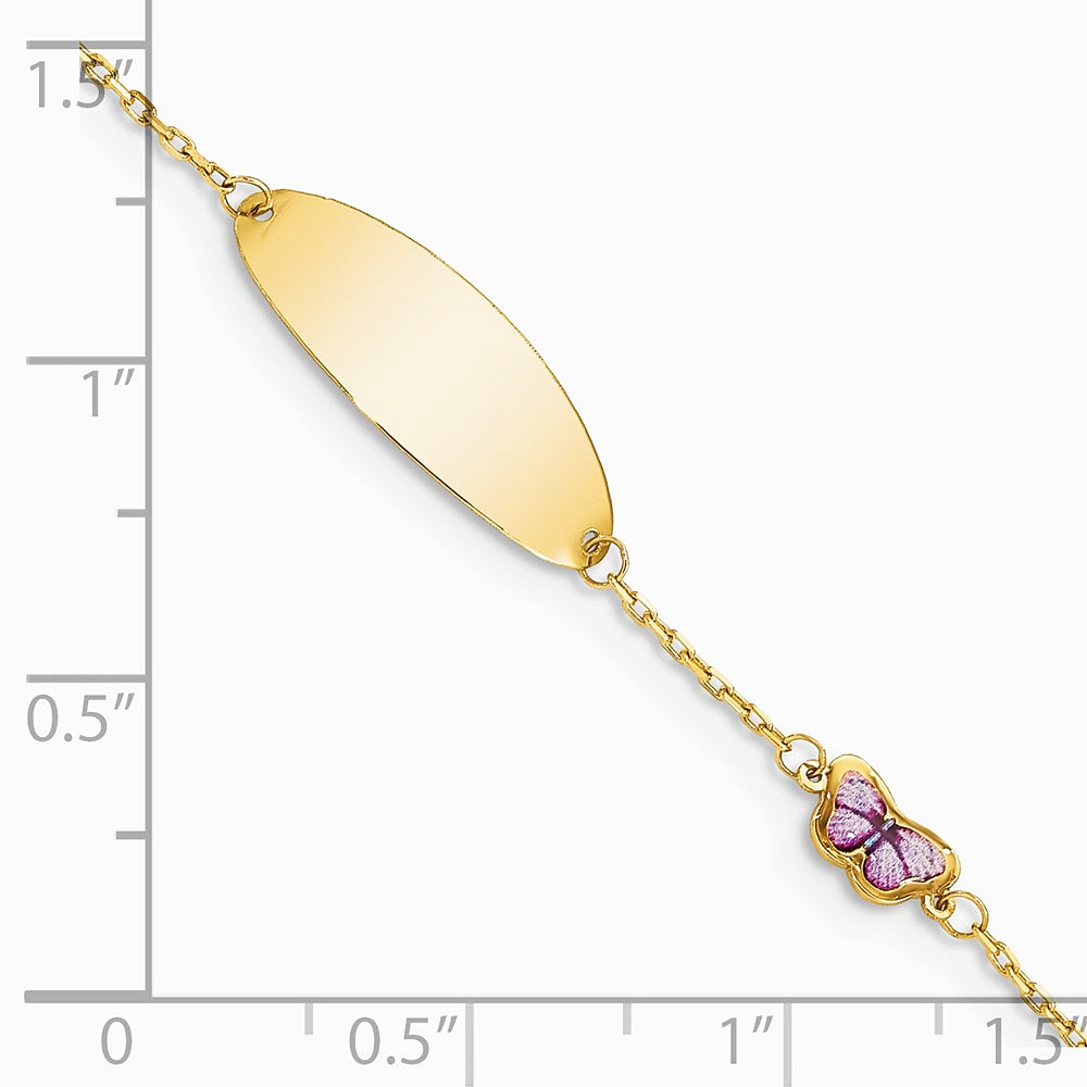 14K Yellow Gold Children's Enamel Butterfly w/.5in ext. ID Bracelet - Product Photo