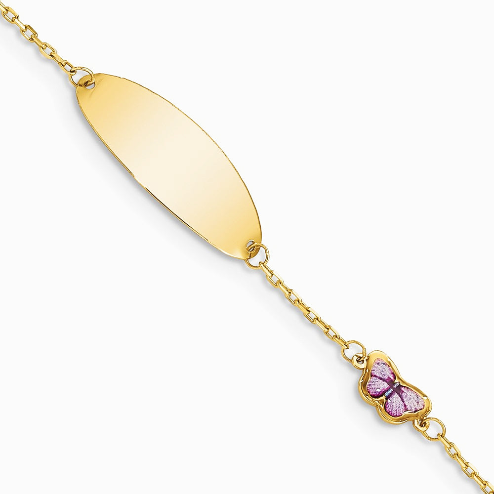 14K Yellow Gold Children's Enamel Butterfly w/.5in ext. ID Bracelet - Product Photo