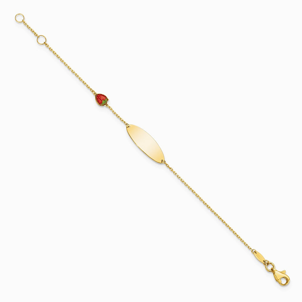 14K Yellow Gold Enameled Strawberry Baby ID 5.5in w/.5 in Ext Bracelet - Product Photo