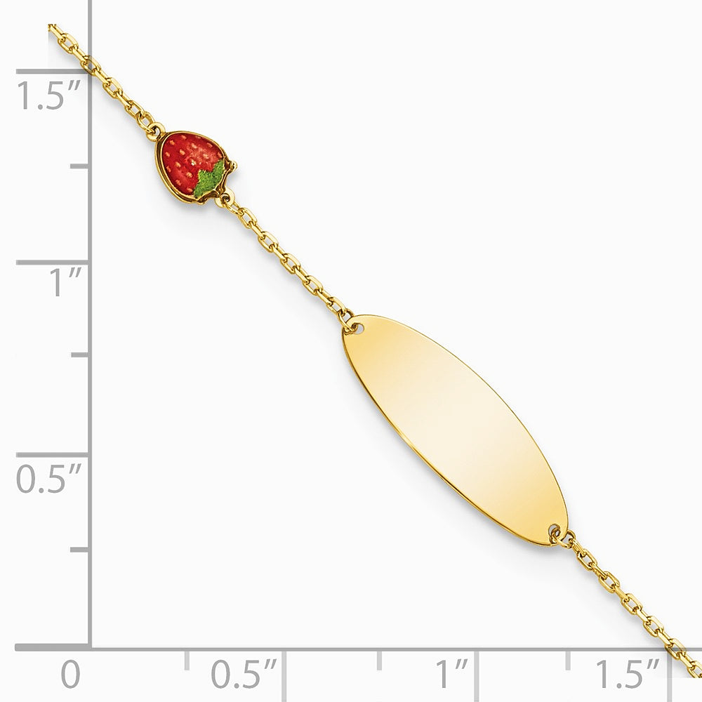 14K Yellow Gold Enameled Strawberry Baby ID 5.5in w/.5 in Ext Bracelet - Product Photo