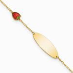 14K Yellow Gold Enameled Strawberry Baby ID 5.5in w/.5 in Ext Bracelet - Product Photo