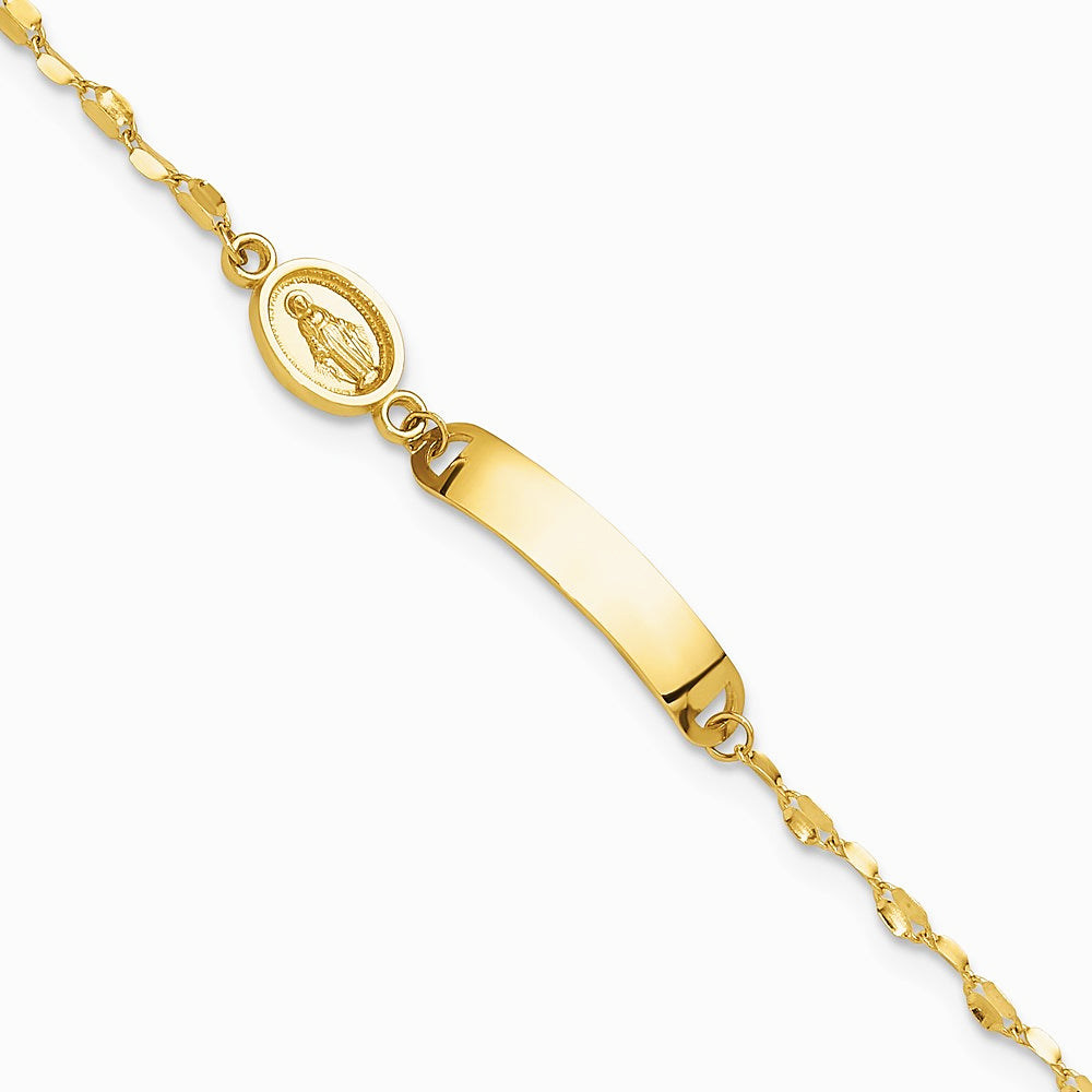 14K Yellow Gold Polished Miraculous Medal Children's ID Bracelet