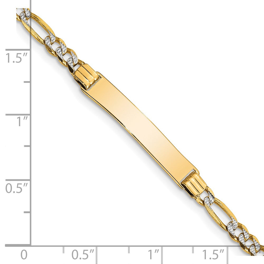 14K Yellow & Rhodium with Rhodium Children's Pavé Figaro Link ID Bracelet - Product Photo