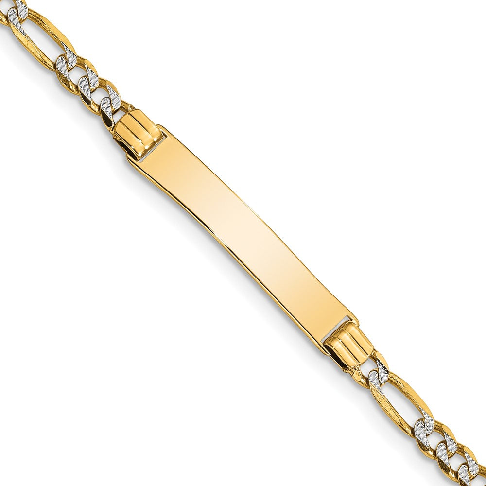 14K Yellow & Rhodium with Rhodium Children's Pavé Figaro Link ID Bracelet - Product Photo