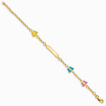 14K Yellow Gold Children's Enameled Butterflies w/.5in ext. ID Bracelet - Product Photo