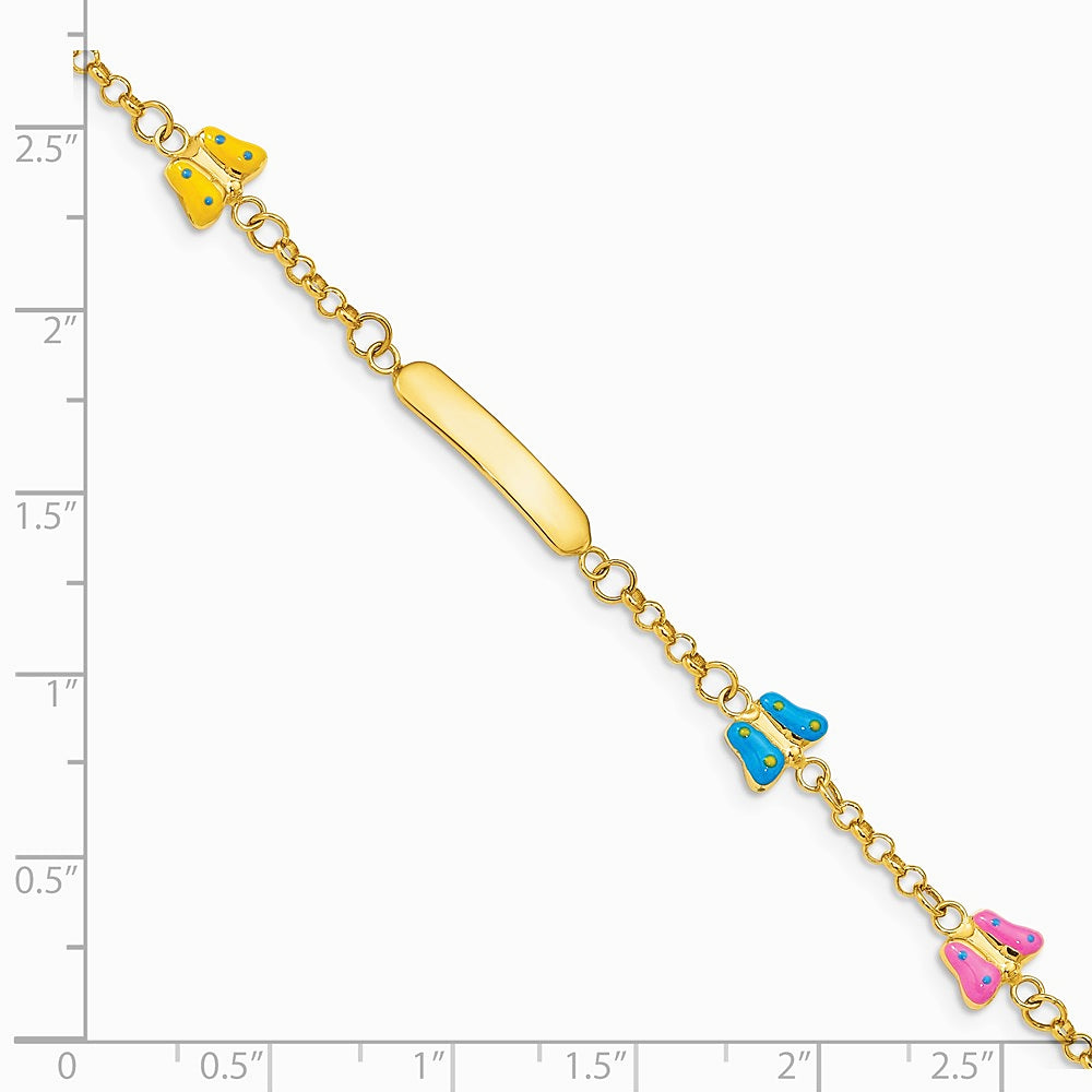 14K Yellow Gold Children's Enameled Butterflies w/.5in ext. ID Bracelet - Product Photo