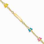 14K Yellow Gold Children's Enameled Butterflies w/.5in ext. ID Bracelet - Product Photo