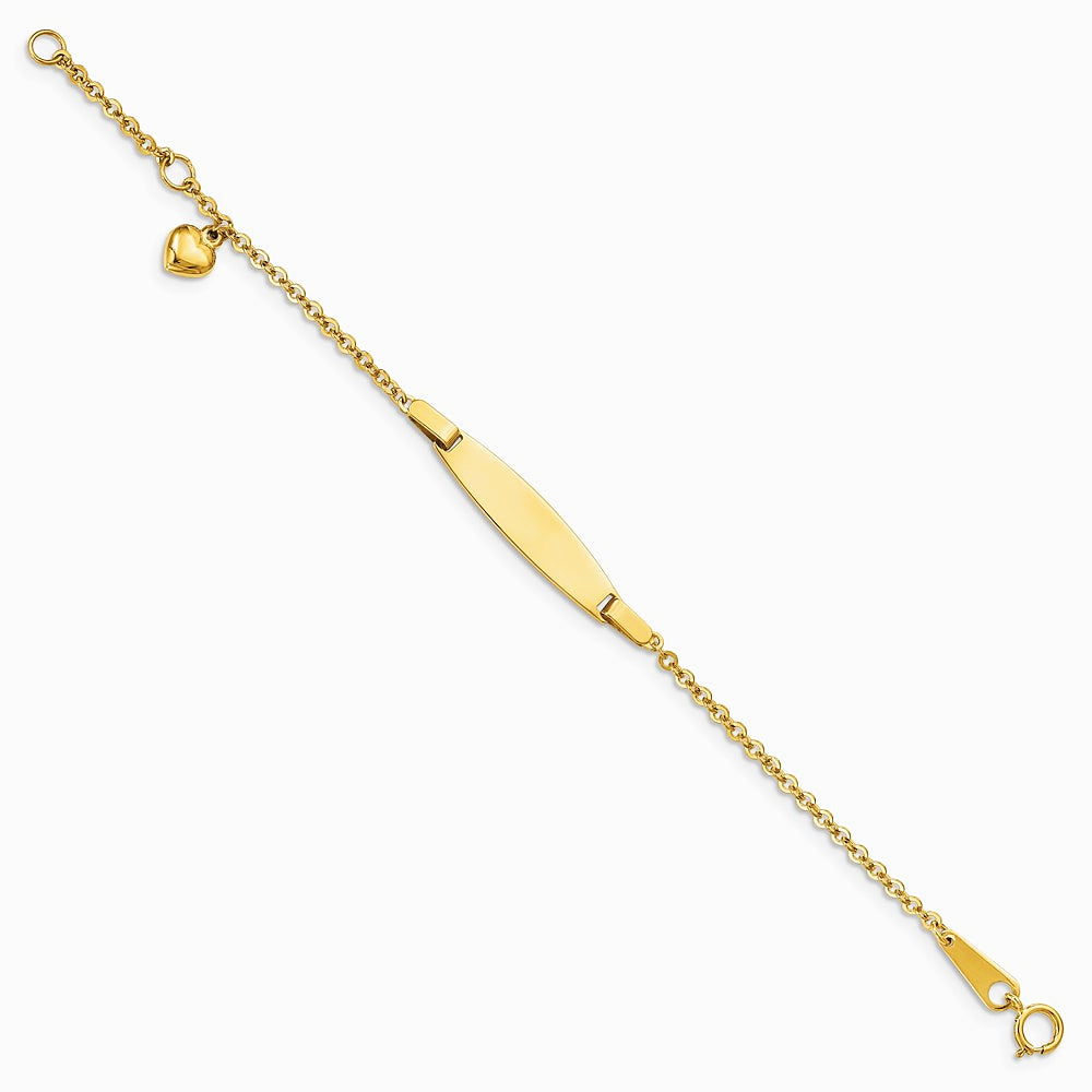 14K Yellow Gold Polished w/ Dangling Heart w/.5in ext. Baby ID Bracelet - Product Photo