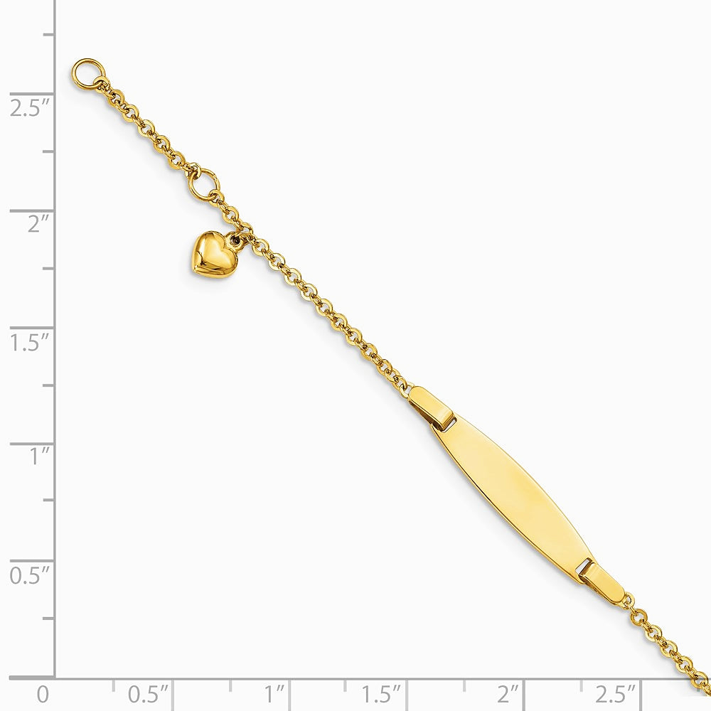 14K Yellow Gold Polished w/ Dangling Heart w/.5in ext. Baby ID Bracelet - Product Photo