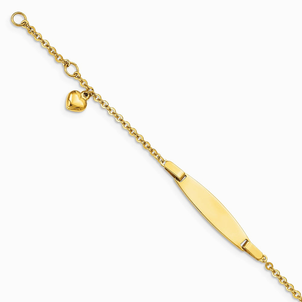 14K Yellow Gold Polished w/ Dangling Heart w/.5in ext. Baby ID Bracelet - Product Photo
