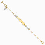 14K Two-tone Baby Polished and Textured Cross with 1in ext. ID Bracelet - Product Photo