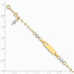 14K Two-tone Baby Polished and Textured Cross with 1in ext. ID Bracelet - Product Photo
