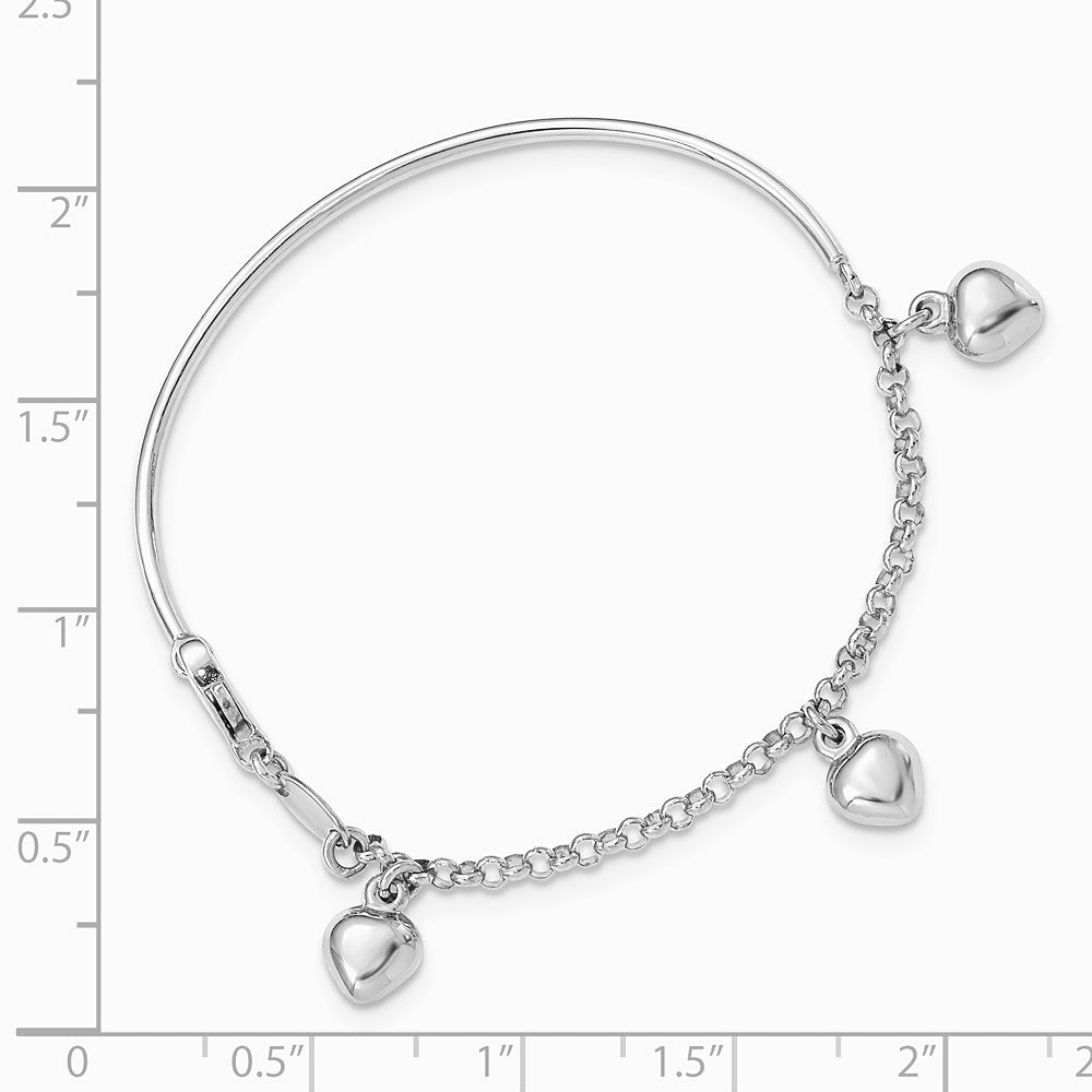 14K White Gold Polished Dangle Heart Baby Bracelet - Product Photo