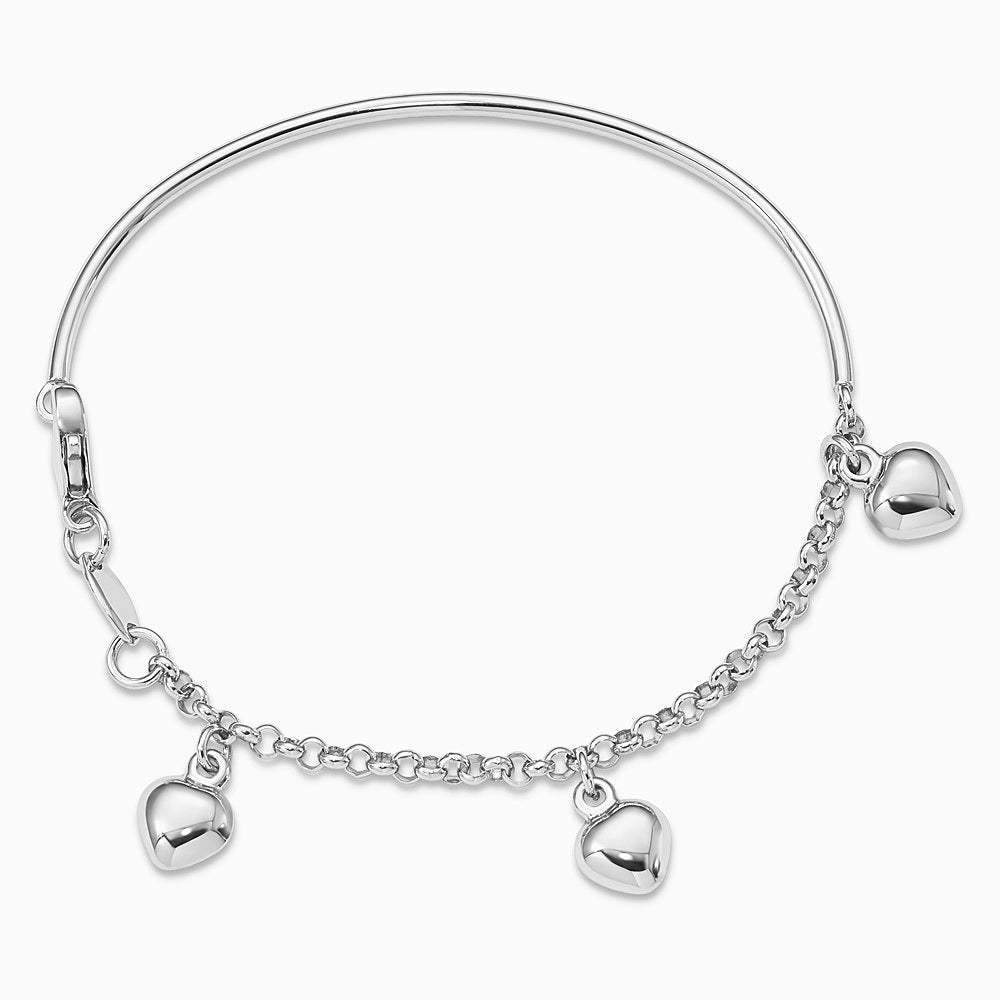 14K White Gold Polished Dangle Heart Baby Bracelet