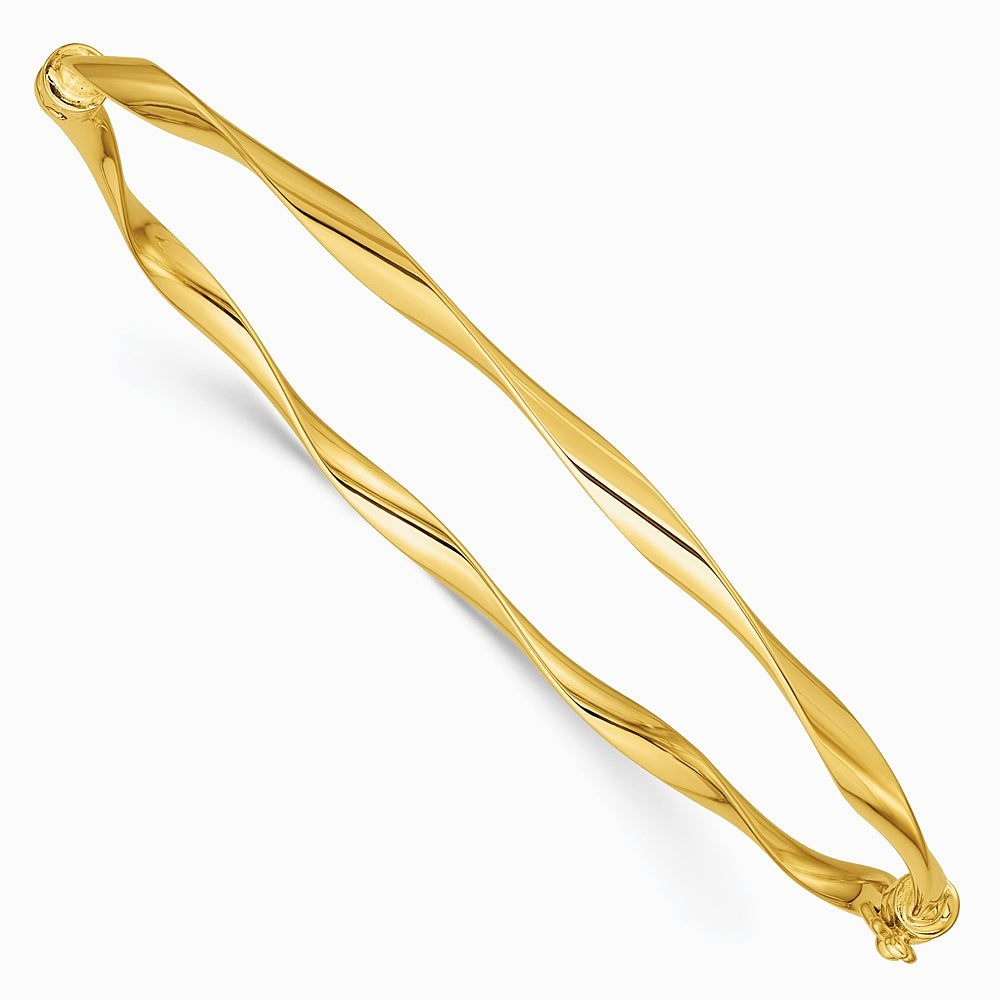 14K Yellow Gold Polished Twisted Hinged Bangle