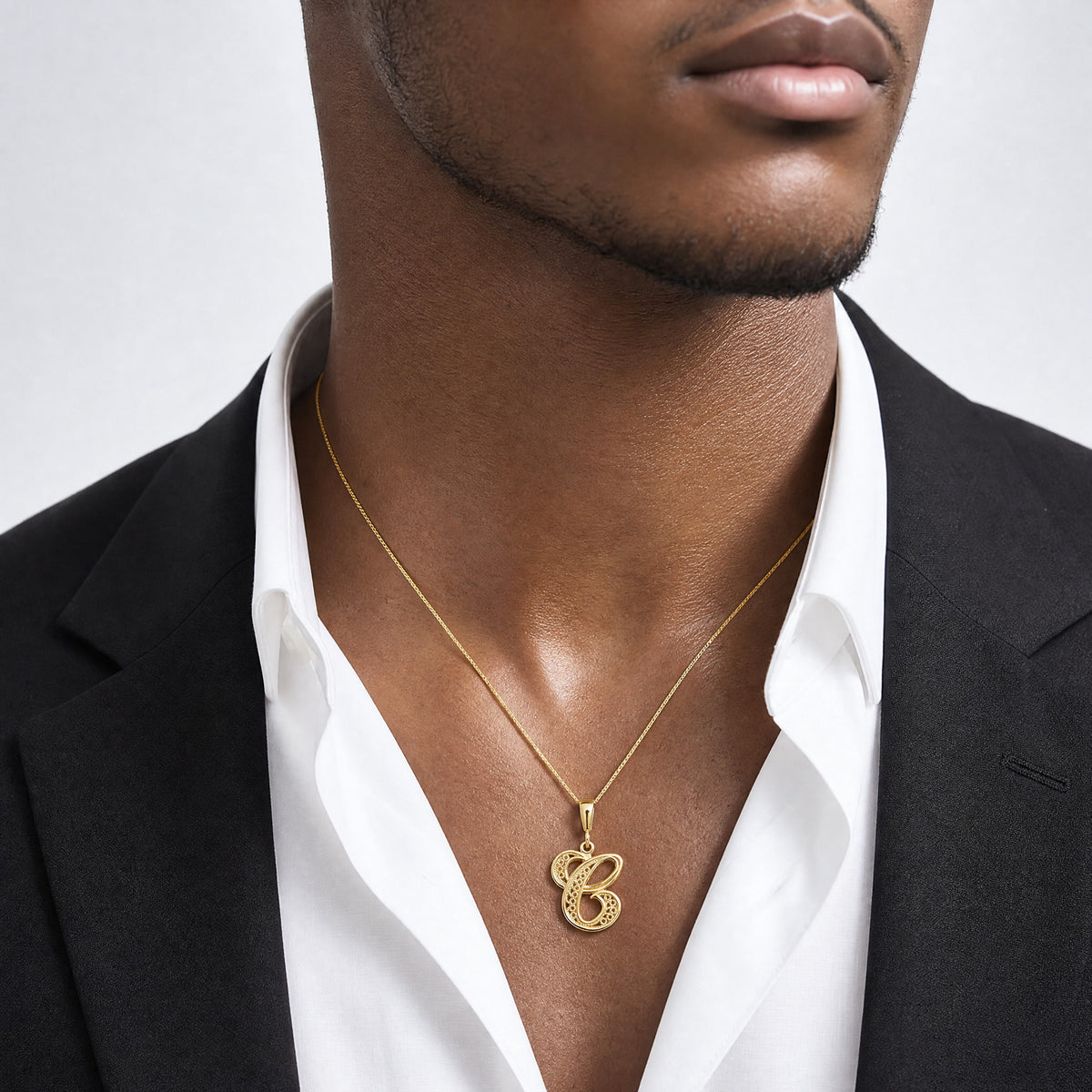 10k Filigree Initial C Pendant - Model Shot
