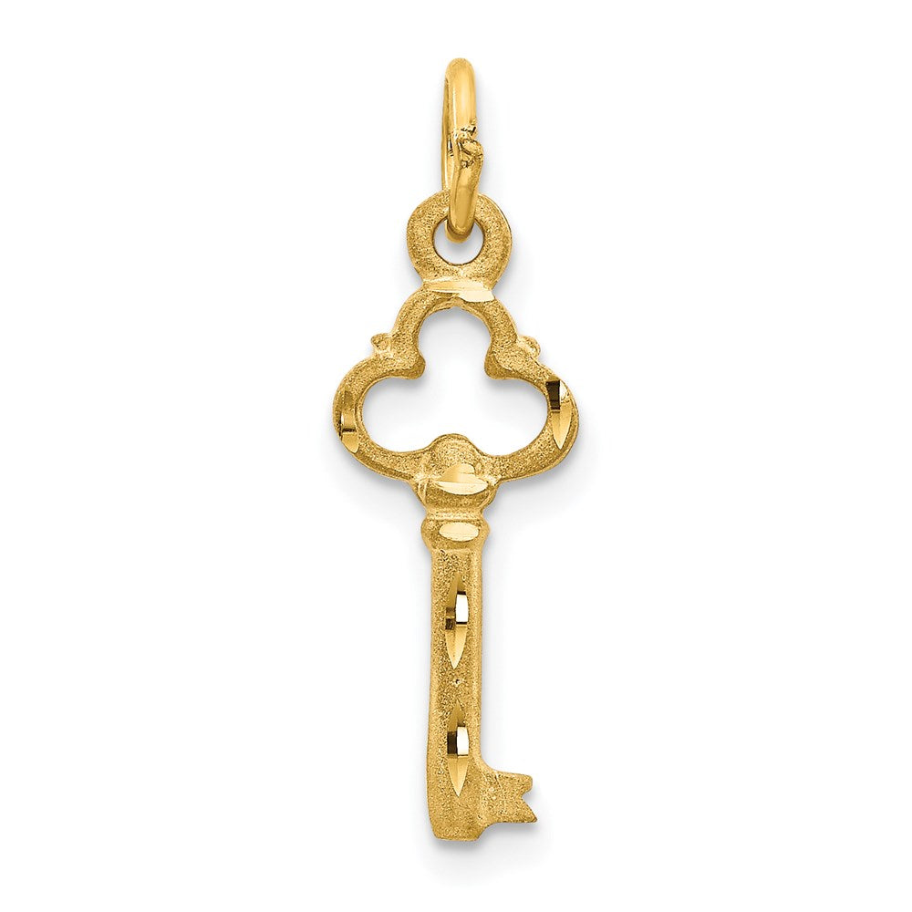 14K Polished Diamond-cut 3D Key Charm - Product Photo