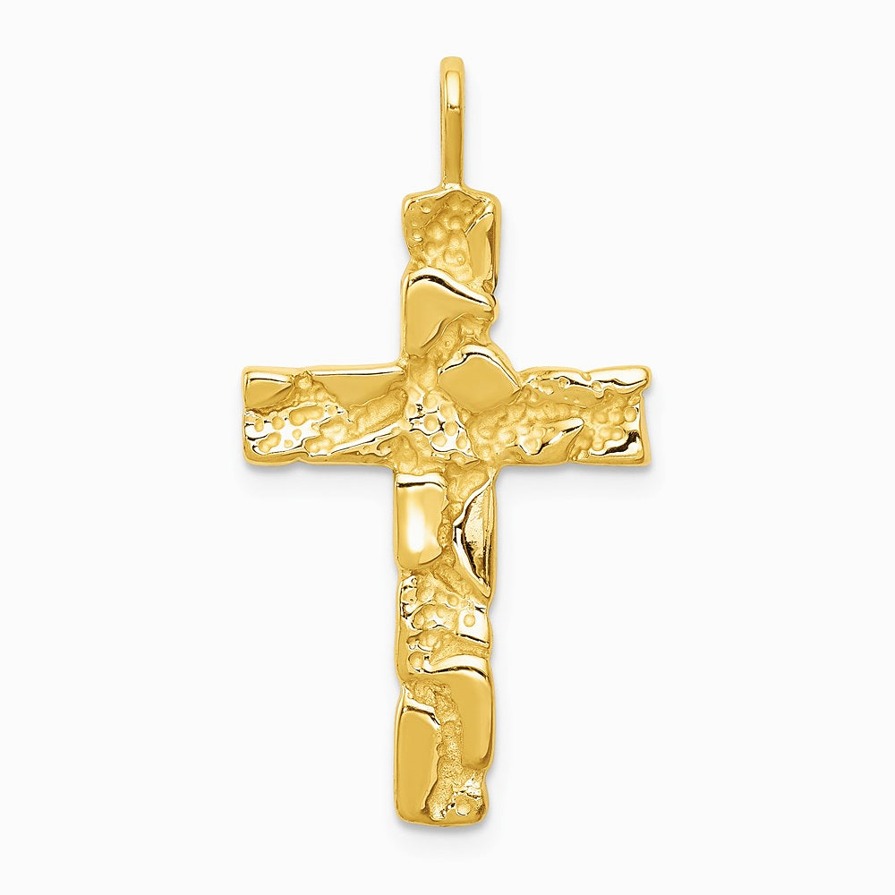 10K / 14K Yellow Gold Nugget Cross Pendant - Product Photo