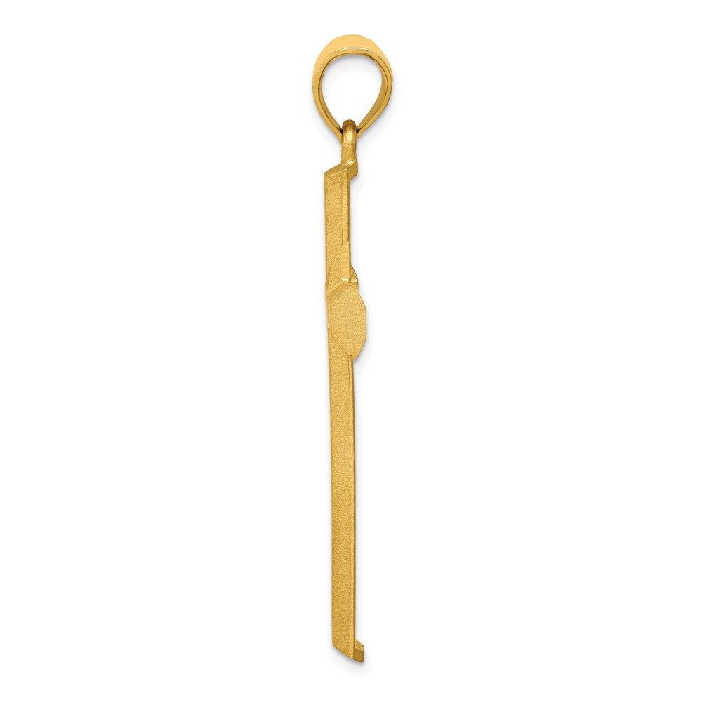 14K Yellow Gold Satin and Diamond -Cut Cross Pendant - Product Photo