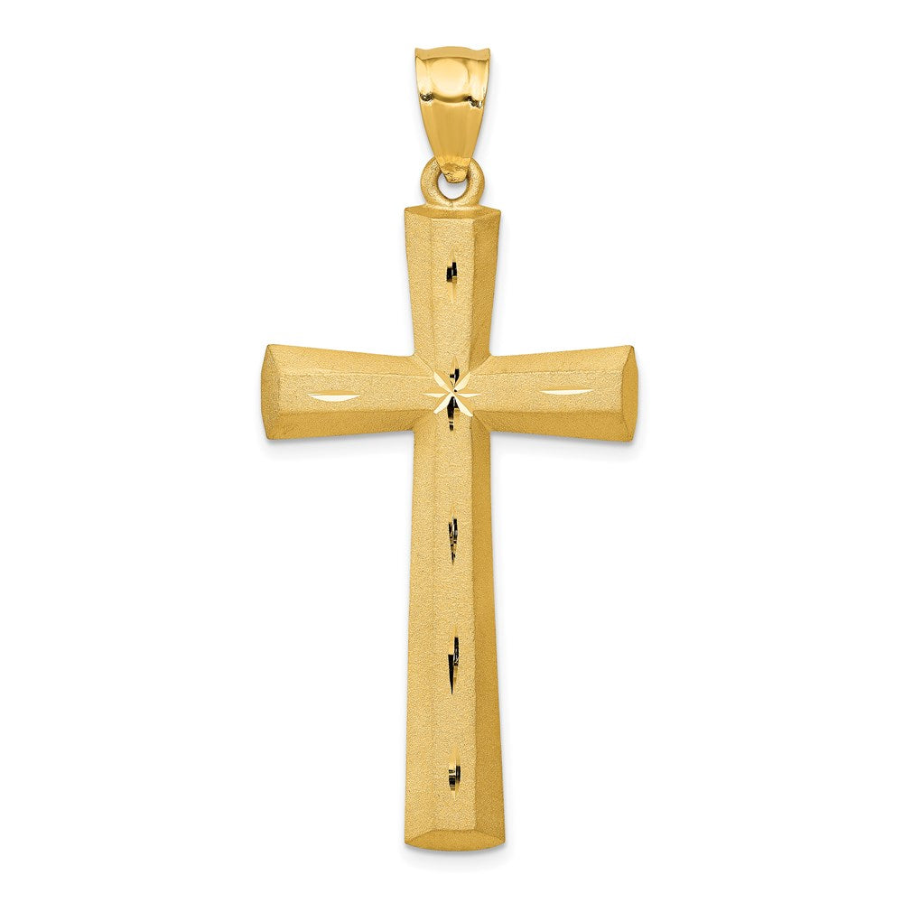 14K Yellow Gold Satin and Diamond -Cut Cross Pendant - Product Photo