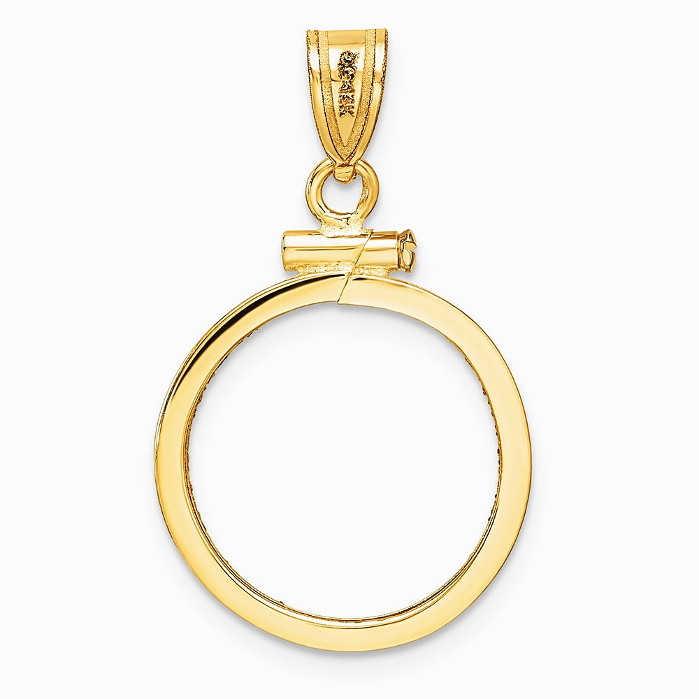 14K Yellow Gold Diamond-cut 16.5mm x 1.35mm Screw Top Coin Bezel Pendant - Product Photo