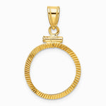 14K Yellow Gold Diamond-cut 16.5mm x 1.35mm Screw Top Coin Bezel Pendant - Product Photo