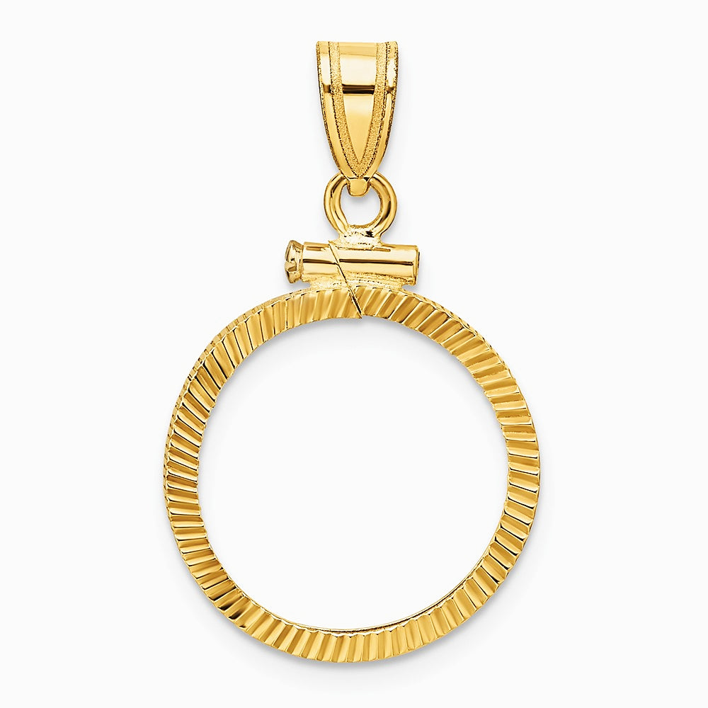 14K Yellow Gold Diamond-cut 16.5mm x 1.35mm Screw Top Coin Bezel Pendant - Product Photo
