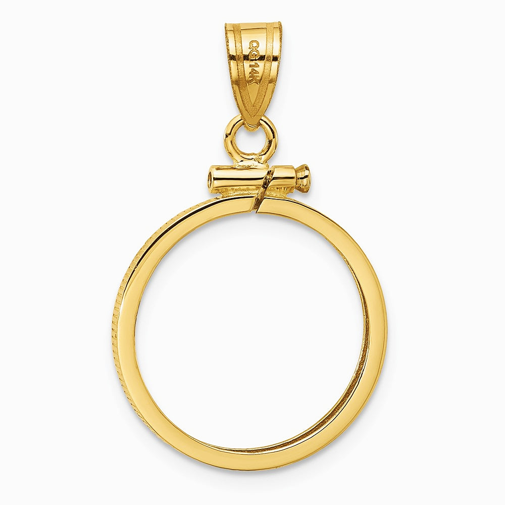 14K Yellow Gold Polished 17.8mm x 1.35mm Screw Top Coin Bezel Pendant - Product Photo