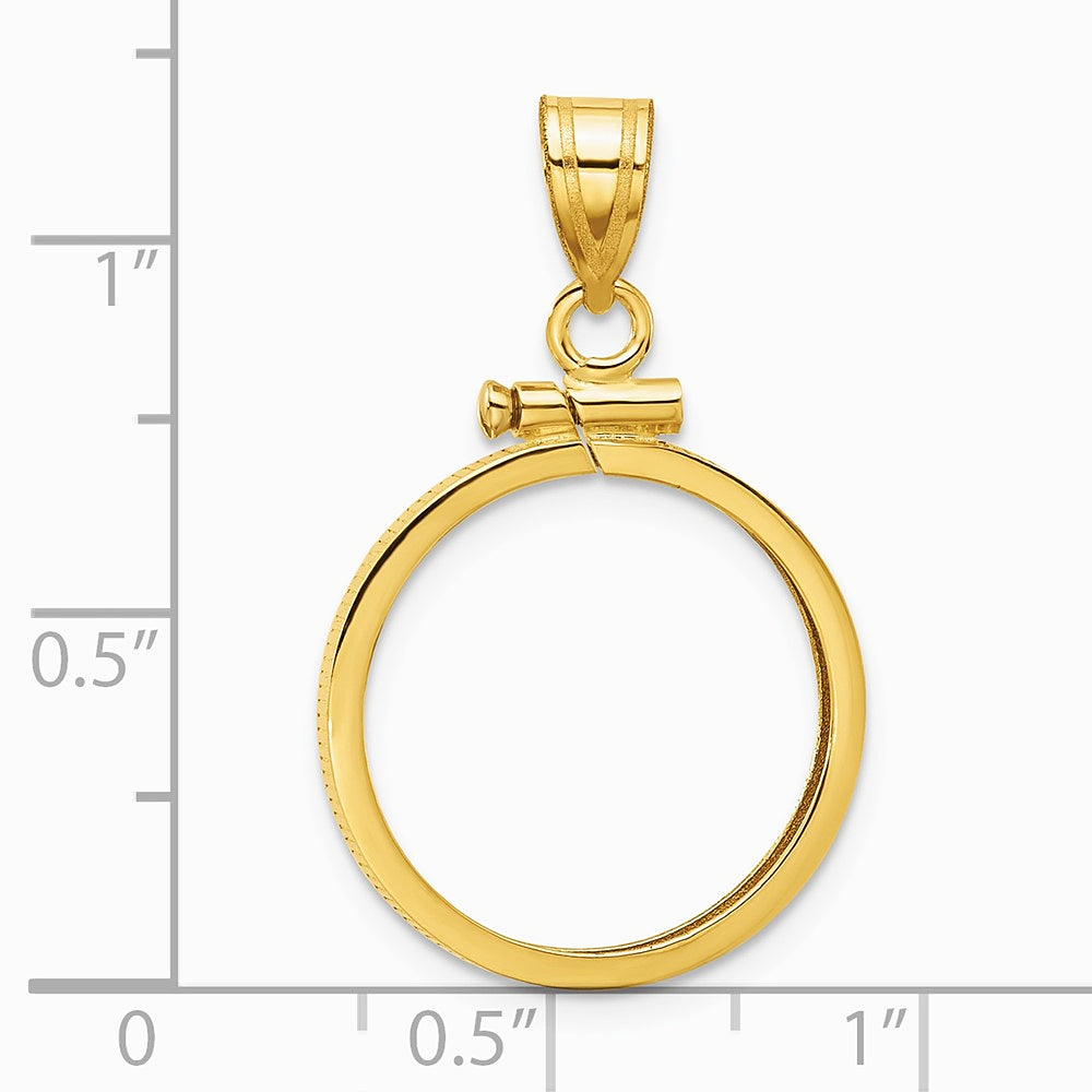 14K Yellow Gold Polished 17.8mm x 1.35mm Screw Top Coin Bezel Pendant - Product Photo